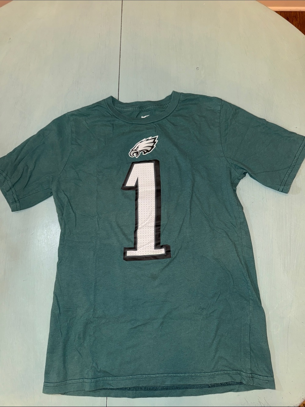 Nike Philadelphia Eagles Green Tee with Large #1 Front